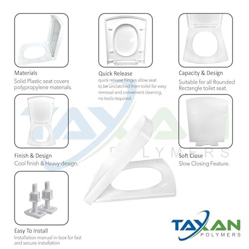TAXAN POLYMERS TAXAN Plastic Toilet Seat Cover with Soft Closer Mechanism- Square Commode Seat Cover – with Sleek Design & Easy Installation with Installation Kit (44cm x 35cm, White) - Image 5