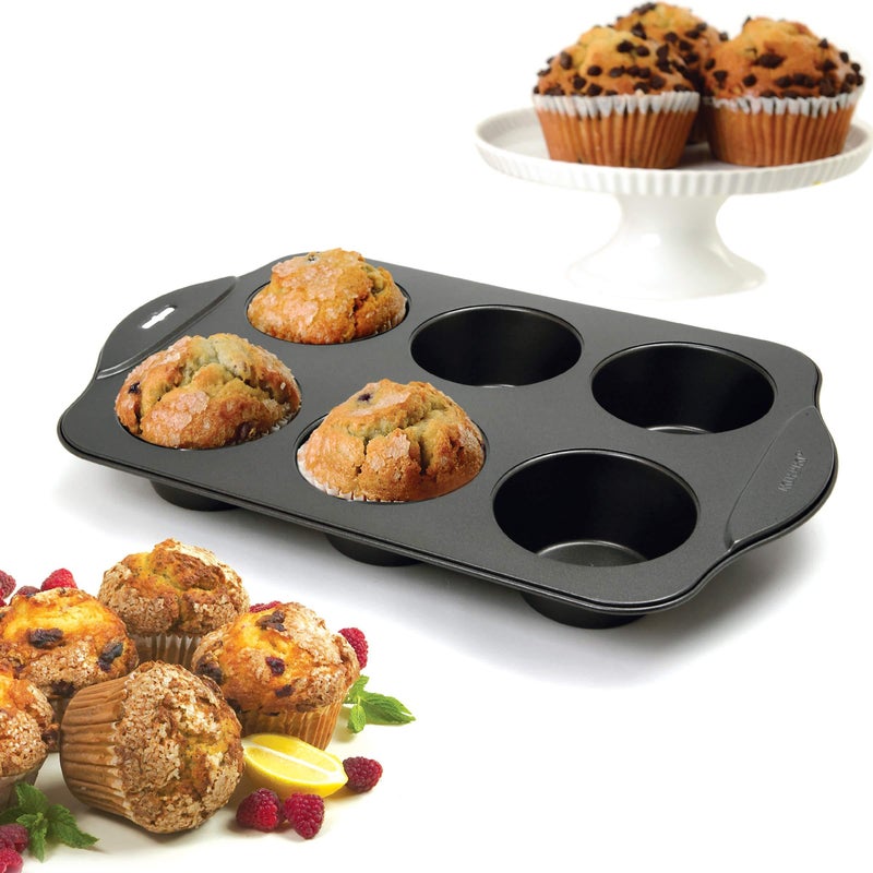 Black Silicone Muffin Tray - Thermal-Resistant Baking Mold with Flexible Structure, Dishwasher Safe, No Sticking, Perfect for 6 Cupcakes at Once - Image 1