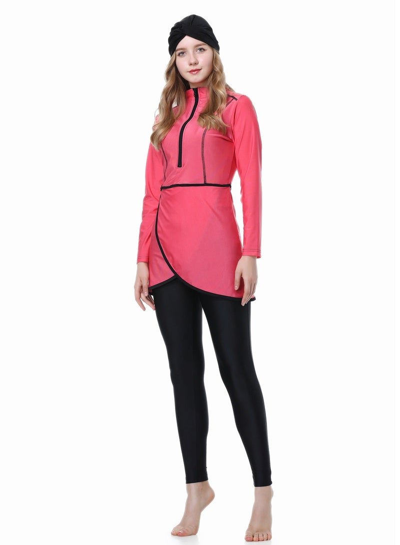 Long Sleeve Muslim Modest Swimwear Set 3-Piece Breathable Sun Protection Swimsuit with Chest Pad Top Pants and Swim Cap for Beach Surfing Outdoor Swimming - Image 1
