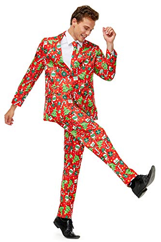 U LOOK UGLY TODAY Men's Christmas Party Suit Funny Costume Novelty Xmas Jacket Trousers with Tie Rocking Festive Flourishes in Red Large - Image 4