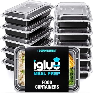 Igluu Meal Prep Containers [10 pack] 1 Compartment with Airtight Lids - Plastic Food Storage Bento Box - BPA Free - - Image 1