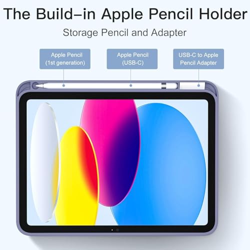 CERLINK iPad Case Cover (A16) 11th/10th Generation (2025/2022)-Auto Sleep/Wake Cover Pencil Holder Soft Flexible Case Recoil Series for Apple iPad 10th/11th Gen (Light Purple) - Image 5