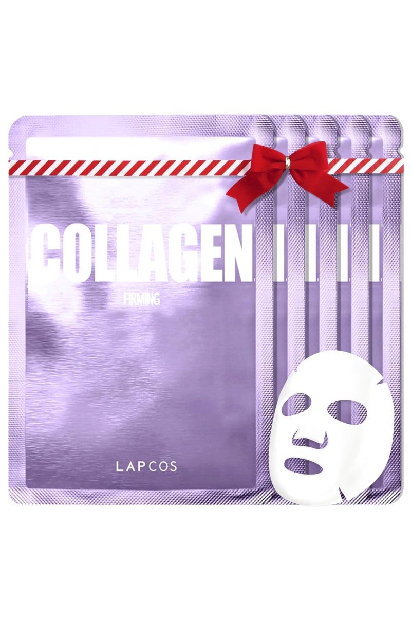 LAPCOS Collagen Sheet Mask, Firming Daily Face Mask with Collagen Peptides for Anti-Aging, Helps to Minimize Wrinkles, Restores Skin Elasticity & Firmness, Hydrating, Korean Beauty, 5-Pack - Image 1