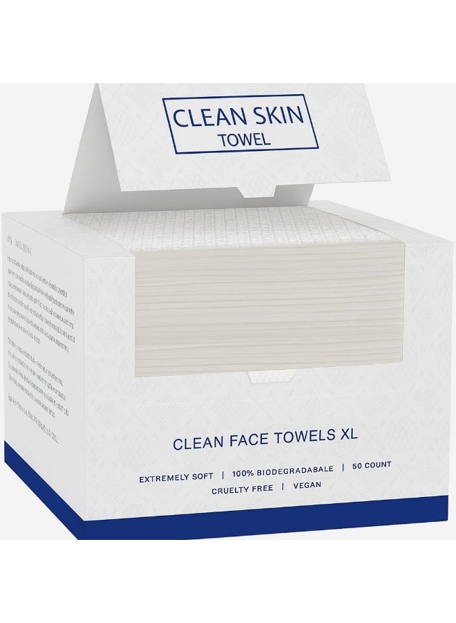 Disposable Face Towels XL,100% Biodegradable, Extremely Soft, 50 Count, Vegan, Facial Towels For Home, Travel & Salon Use. - Image 1