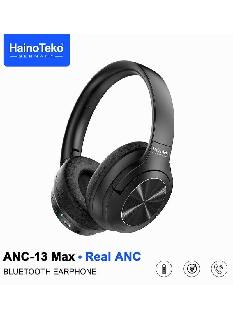 ANC-13 Max Wireless Bluetooth Headphones with Active Noise Cancellation, High-Resolution Sound, and Multi-Functional Button Control in Black