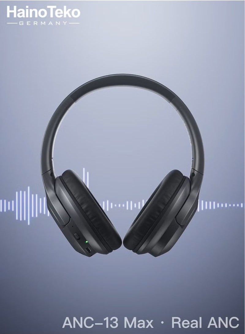 Haino Teko ANC-13 Max Wireless Bluetooth Headphones with Active Noise Cancellation, High-Resolution Sound, and Multi-Functional Button Control in Black - Image 3