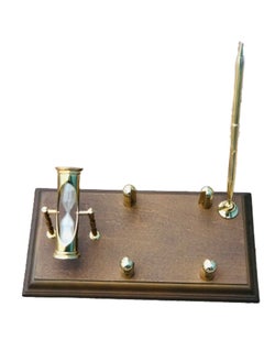 Vitacelli Wood Based Pen Stand with Three Minute Sand Timer and Card Holder Brown And Gold  - Image 3