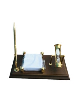 Vitacelli Wood Based Pen Stand with Three Minute Sand Timer and Card Holder Brown And Gold  - Image 5