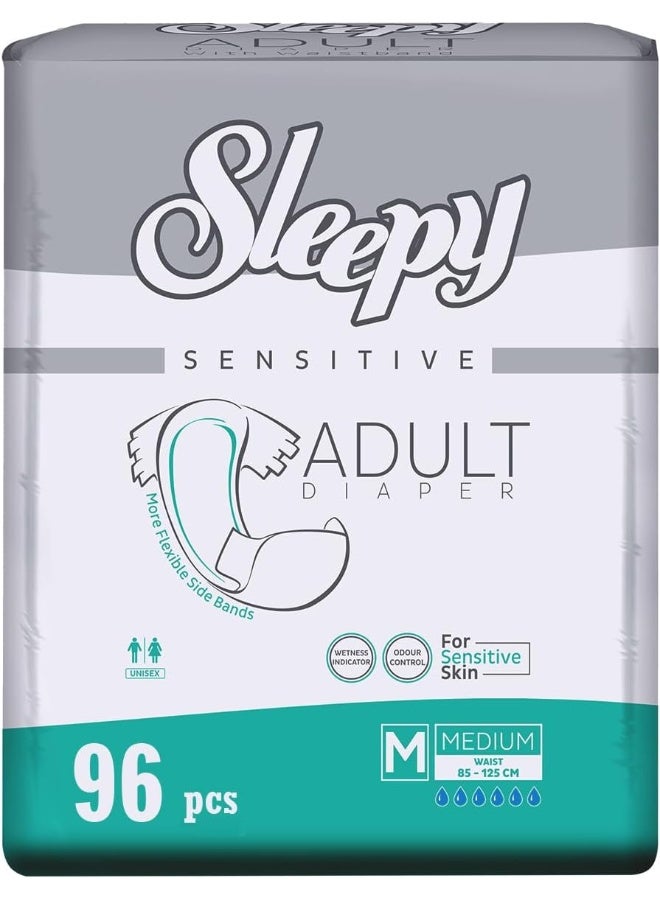 Sleepy Hypoallergenic 96 Adult Diapers | Size- Medium | Unisex Diapers for Sensitive Skin | Odour Control Diapers | Wetness Indicator Comfortable & Adjustable | 85-125CM 6X16 - Image 1