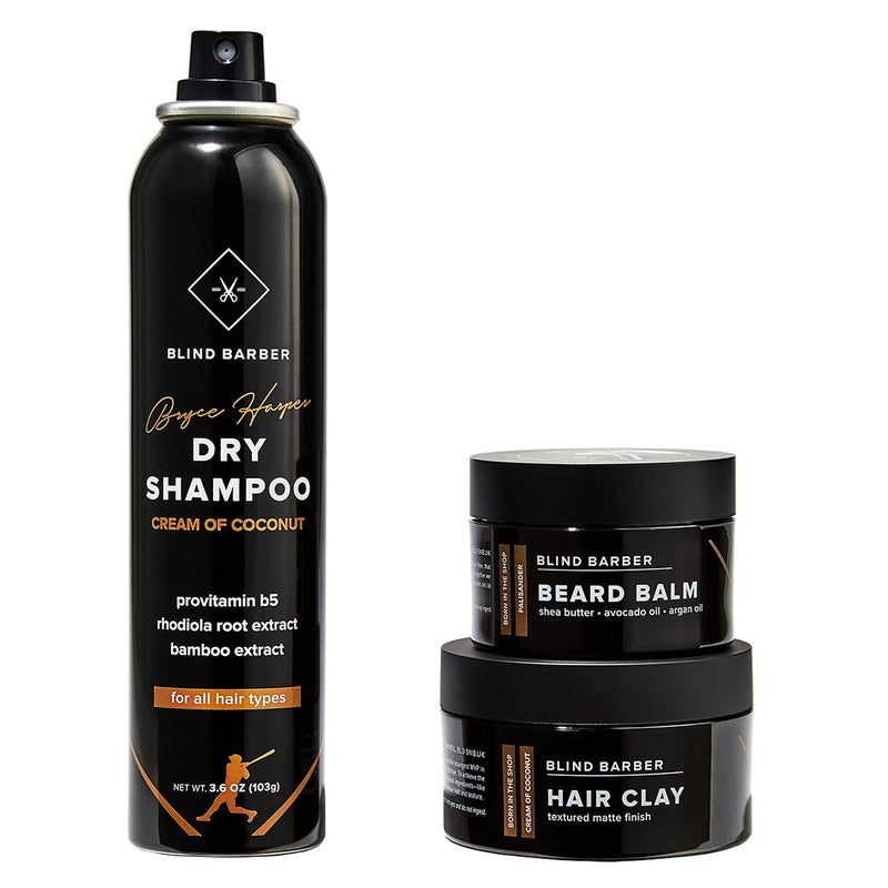 Blind Barber Bryce Harper Signature Series Gift Set - Menâ€™s Hair, Beard & Grooming Kit with Dry Shampoo, Beard Balm, & Hair Clay Styling Paste for Men (3 Piece Set) - Image 1