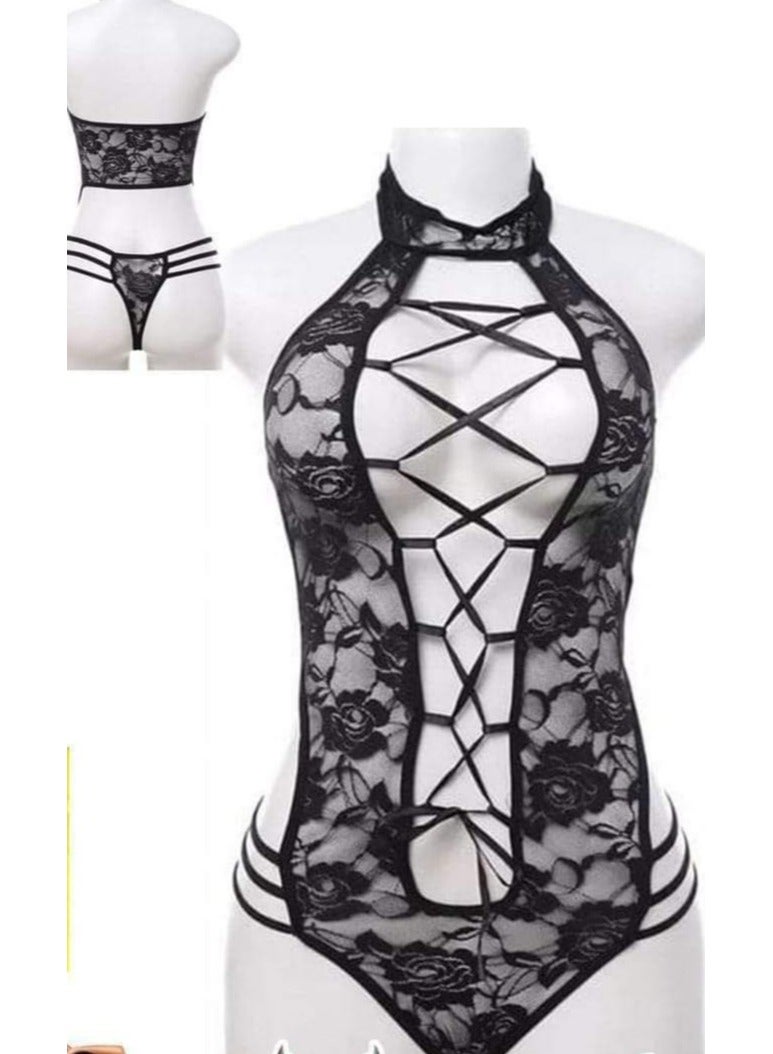 هنادى لانجيري حريمي دانتيل وان سايز حتى 75 كيلو لون اسود - Image 1