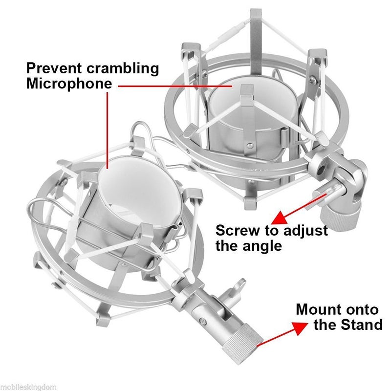 Powerpak Shock Mount 01 Universal Mount Holder for Studio Condenser Microphone (Silver) - Image 3