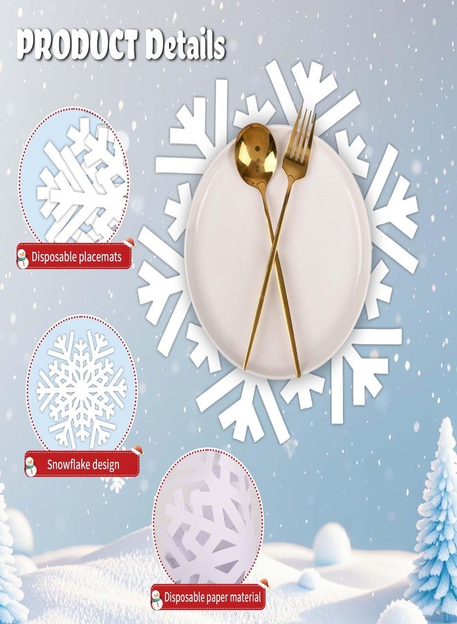 AimFun 50Pcs Christmas Snowflake Placemats Winter Xmas Snowflakes Disposable Paper Table Mats 13 Inch White Hollow Out Paper Cutouts for Frozen Wonderland Holiday Party Supplies - Image 3