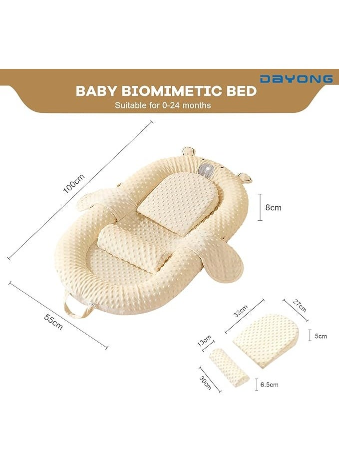 DUNISO عش نوم الأطفال، سرير حديثي الولادة القابل للطي، سرير سفر مريح لحديثي الولادة، وسادة مريحة وعش مع وسادة، وسادة مضادة للارتجاع، استخدام مزدوج الجوانب، سرير بيونيك متعدد الوظائف، مناسب للسفر وغرفة النوم وغرفة المعيشة. (بيج) - Image 2