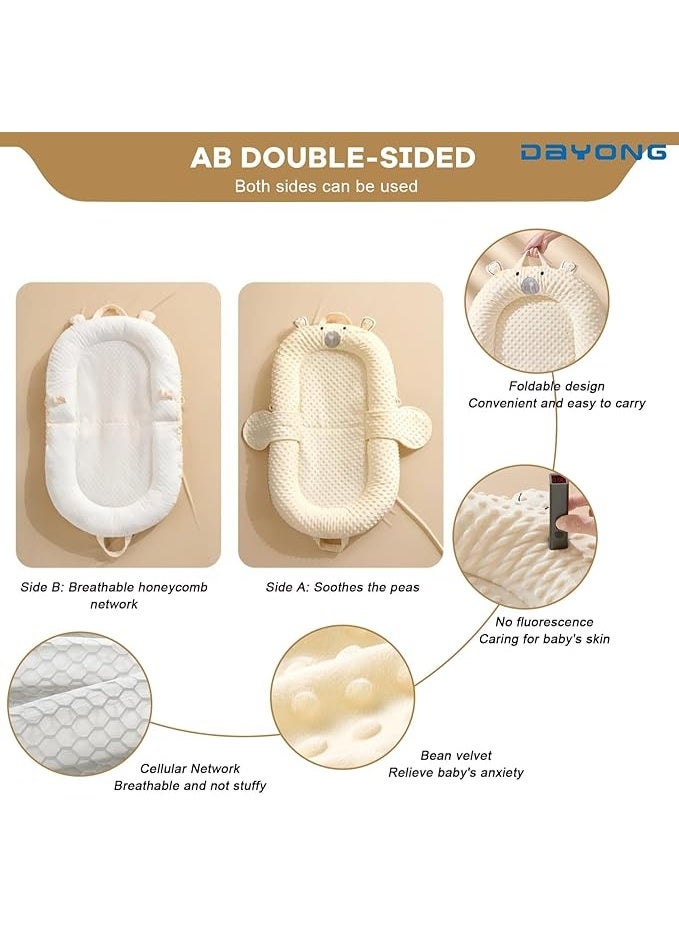 DUNISO عش نوم الأطفال، سرير حديثي الولادة القابل للطي، سرير سفر مريح لحديثي الولادة، وسادة مريحة وعش مع وسادة، وسادة مضادة للارتجاع، استخدام مزدوج الجوانب، سرير بيونيك متعدد الوظائف، مناسب للسفر وغرفة النوم وغرفة المعيشة. (بيج) - Image 4
