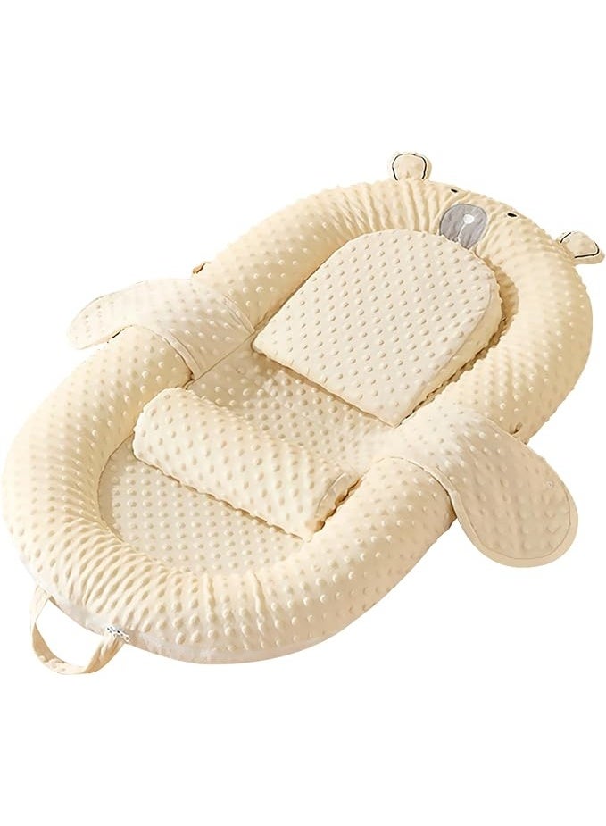 DUNISO عش نوم الأطفال، سرير حديثي الولادة القابل للطي، سرير سفر مريح لحديثي الولادة، وسادة مريحة وعش مع وسادة، وسادة مضادة للارتجاع، استخدام مزدوج الجوانب، سرير بيونيك متعدد الوظائف، مناسب للسفر وغرفة النوم وغرفة المعيشة. (بيج) - Image 1