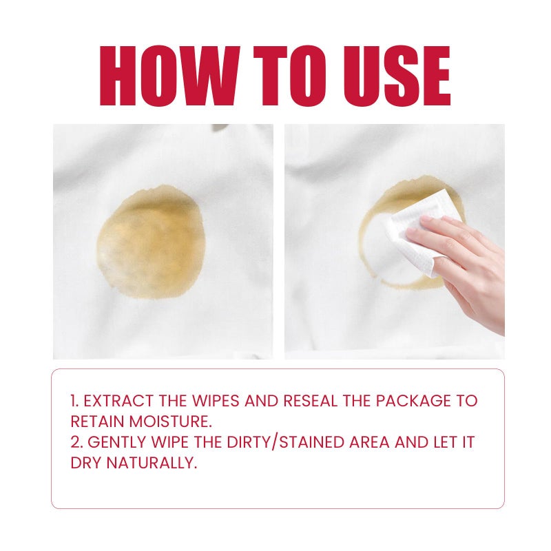 Stain Remover Wet Wipes - Individually Packaged for Clothes, Shoes, and Bed Sheets (1 Packs, 20 Wipes Total) - Effortless Stain Removal - Image 3