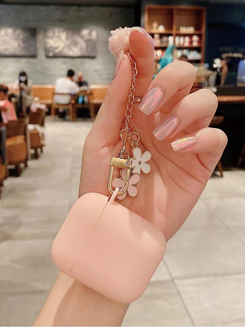 OTOPO Cute Pink Case for Airpods 2nd/1st Generation Cover for Girl Women with Pom pom Flower Keychain & Cleaner Kit, Soft Silicone Airpods iPod 2nd/1st Gen Protective Cover Skin for Airpods 2/1 Gen, Pink - Image 2