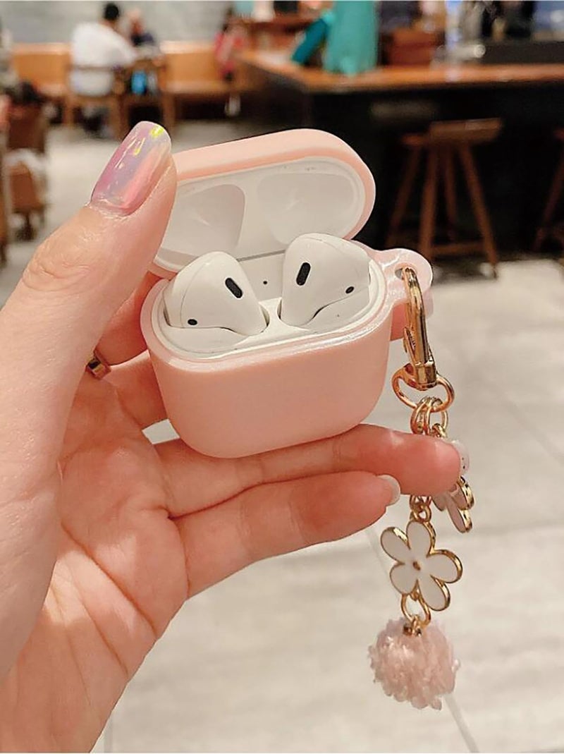 OTOPO Cute Pink Case for Airpods 2nd/1st Generation Cover for Girl Women with Pom pom Flower Keychain & Cleaner Kit, Soft Silicone Airpods iPod 2nd/1st Gen Protective Cover Skin for Airpods 2/1 Gen, Pink - Image 3