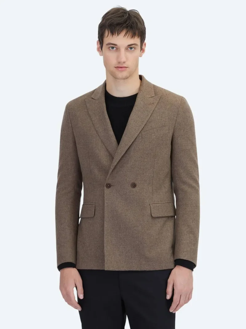 Kip Brown Modern Fit Wool Blended Jacket
