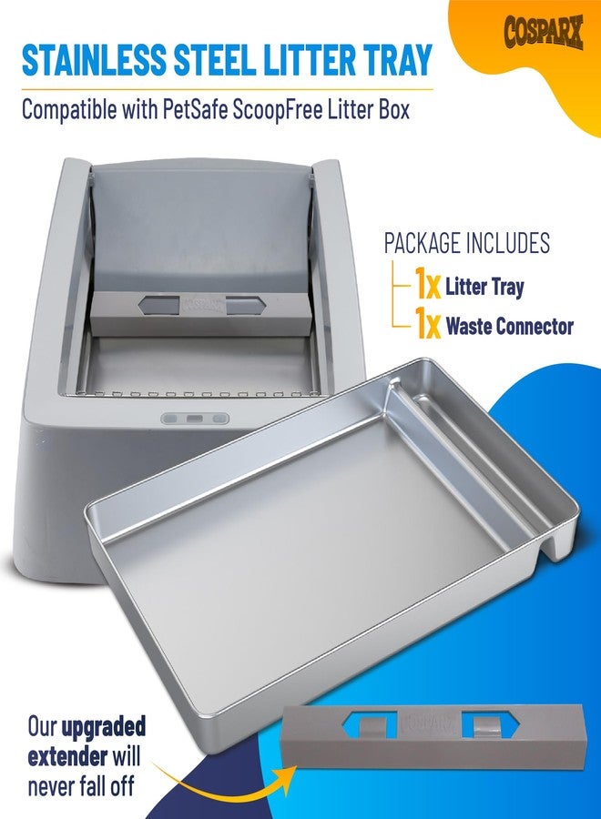 COSPARX Reusable Cat Litter Tray Compatible with Petsafe-ScoopFree Litter Box, Upgraded Clip-on Designed Waste Extender, Stainless Steel Litter Tray Never Stains, Absorb Odors & Easier to Clean - Image 3