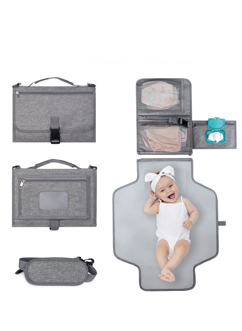 Portable Diaper Changing Pad, Baby Changing Mat with Smart Wipes Pocket, Waterproof Changing Station Kit, Foldable Changing Pad for Baby Shower, Travel, Walking  - Image 1