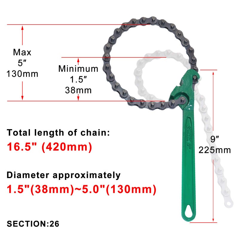 boeray 9 Inch Heavy Duty Ratcheting Chain Wrench Reversible Oil Filter Tool Pipe Fittings Tools Fit Max 5 Inch Diameter With Toothed Chain - Image 2