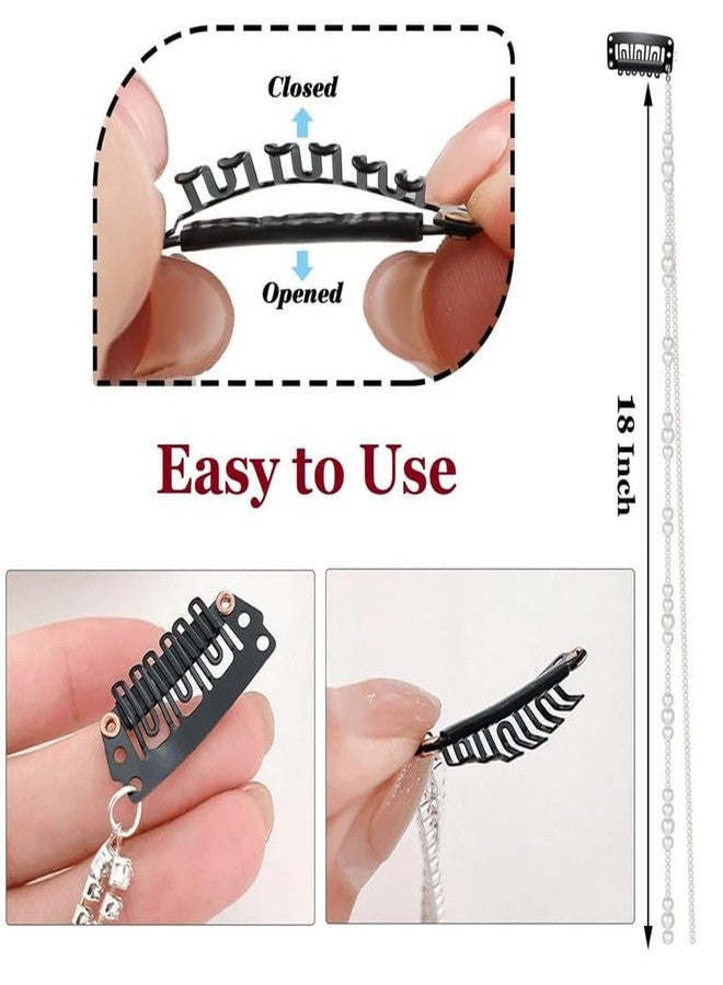 CHIROGRAPHY مجموعة CHIROGRAPHY المكونة من 4 قطع من إكسسوارات الشعر المصنوعة يدويًا من اللؤلؤ الصناعي الفاخر، سلاسل شعر من اللؤلؤ الصناعي، مشابك شعر، سلاسل شعر صناعية لحفلات الزفاف، مناسبة للضفائر النسائية. - Image 3