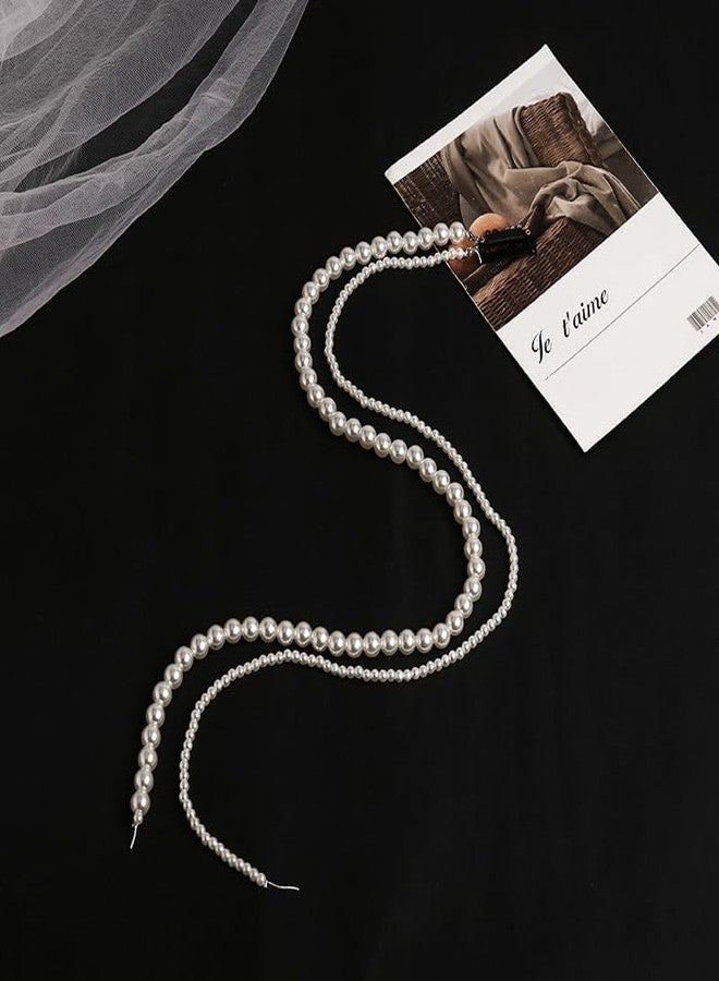 CHIROGRAPHY مجموعة CHIROGRAPHY المكونة من 4 قطع من إكسسوارات الشعر المصنوعة يدويًا من اللؤلؤ الصناعي الفاخر، سلاسل شعر من اللؤلؤ الصناعي، مشابك شعر، سلاسل شعر صناعية لحفلات الزفاف، مناسبة للضفائر النسائية. - Image 5