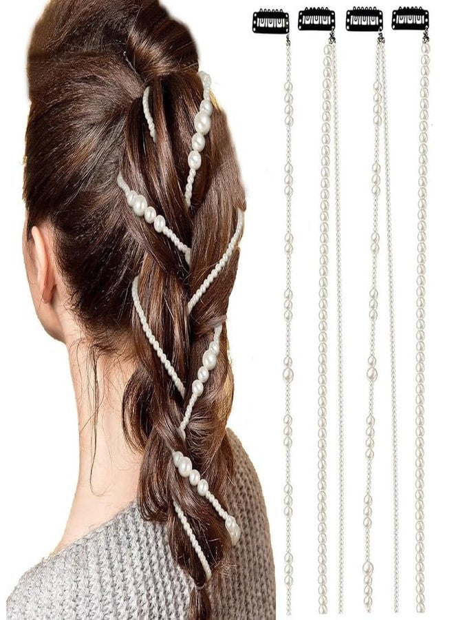 CHIROGRAPHY مجموعة CHIROGRAPHY المكونة من 4 قطع من إكسسوارات الشعر المصنوعة يدويًا من اللؤلؤ الصناعي الفاخر، سلاسل شعر من اللؤلؤ الصناعي، مشابك شعر، سلاسل شعر صناعية لحفلات الزفاف، مناسبة للضفائر النسائية. - Image 1