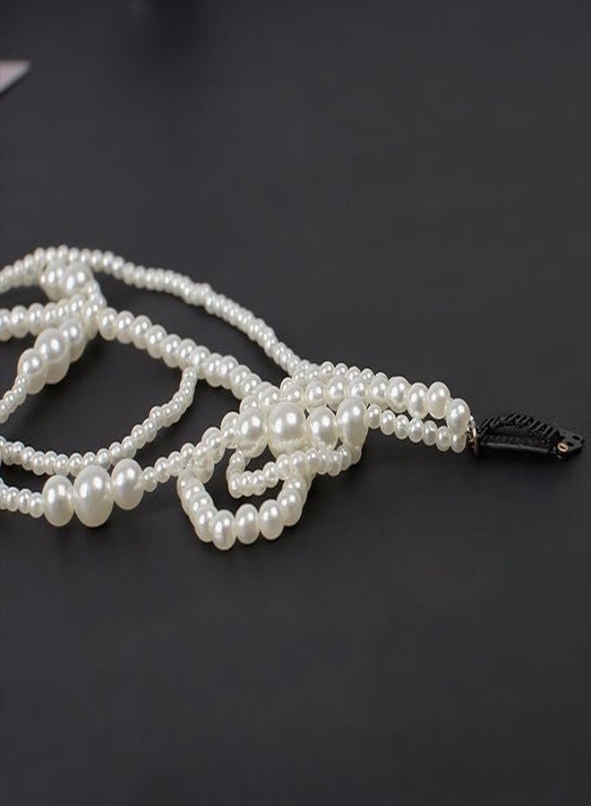 CHIROGRAPHY مجموعة CHIROGRAPHY المكونة من 4 قطع من إكسسوارات الشعر المصنوعة يدويًا من اللؤلؤ الصناعي الفاخر، سلاسل شعر من اللؤلؤ الصناعي، مشابك شعر، سلاسل شعر صناعية لحفلات الزفاف، مناسبة للضفائر النسائية. - Image 4