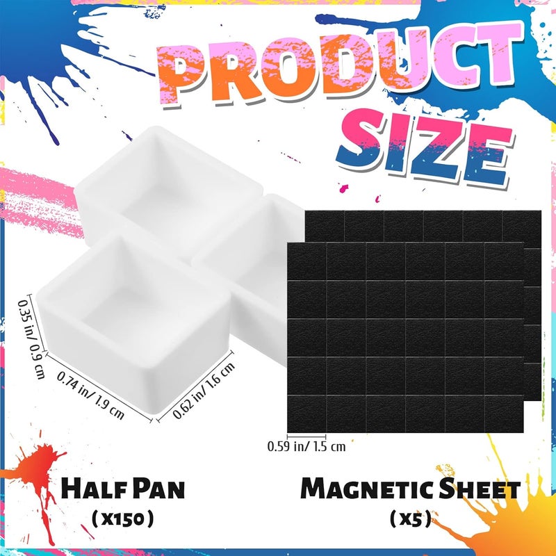 Queekay كويكاي 150 قطعة من الأواني نصف الفارغة للألوان المائية مع 150 قطعة من شرائط المغناطيس حاويات طلاء بلاستيكية بيضاء للفنانين تناسب الألوان الزيتية أو الأكريليك للسفر والرسم - Image 3