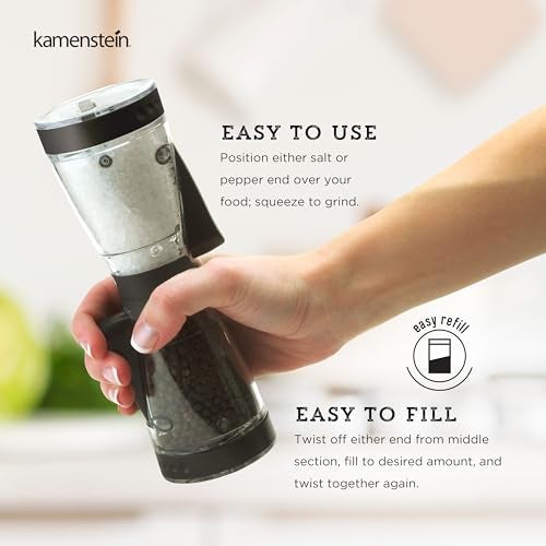 KAMENSTEIN One-Handed 2-in-a-1 Dual Salt and Pepper Grinder-Adjustable and Refillable, 8-Inch, Black - Image 5