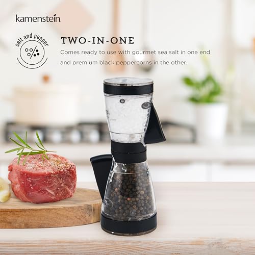 KAMENSTEIN One-Handed 2-in-a-1 Dual Salt and Pepper Grinder-Adjustable and Refillable, 8-Inch, Black - Image 3