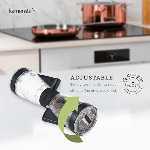 KAMENSTEIN One-Handed 2-in-a-1 Dual Salt and Pepper Grinder-Adjustable and Refillable, 8-Inch, Black - Image 4