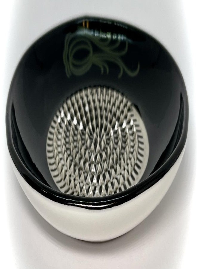 BonCera, All-in-one Premium Ceramic Garlic Grater Plate 4-Piece Set - Black Garlic Design - for Garlic, Ginger, Chocolate, and More! - Comes with 5.25" Plate, Peeler, Brush, and Stand - Image 4