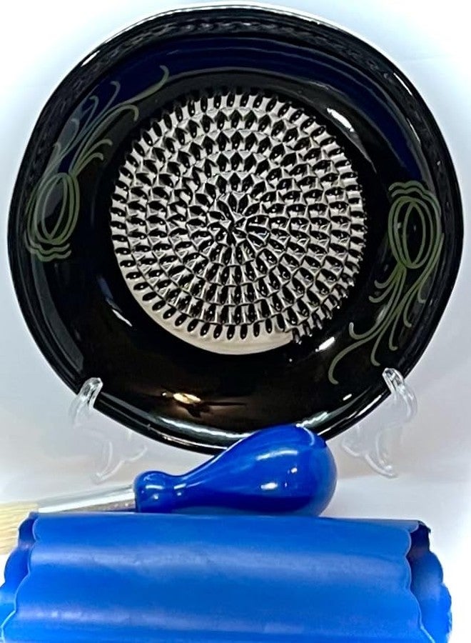 BonCera, All-in-one Premium Ceramic Garlic Grater Plate 4-Piece Set - Black Garlic Design - for Garlic, Ginger, Chocolate, and More! - Comes with 5.25" Plate, Peeler, Brush, and Stand - Image 1