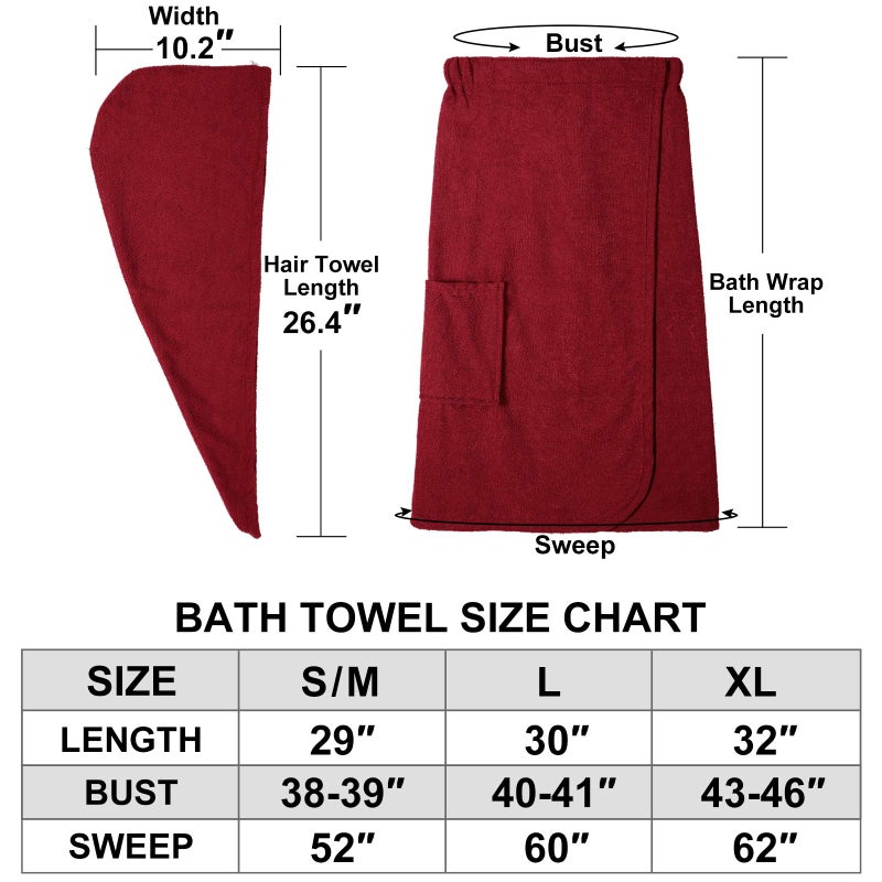 Orrpally Women Shower Wrap Robe Bath Wrap Towel Spa Body Wrap Adjustable Closure Bathrobe Wine Red XL - Image 5