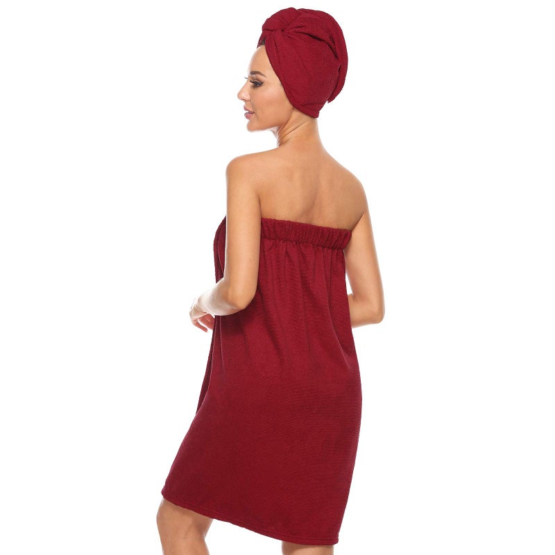 Orrpally Women Shower Wrap Robe Bath Wrap Towel Spa Body Wrap Adjustable Closure Bathrobe Wine Red XL - Image 3