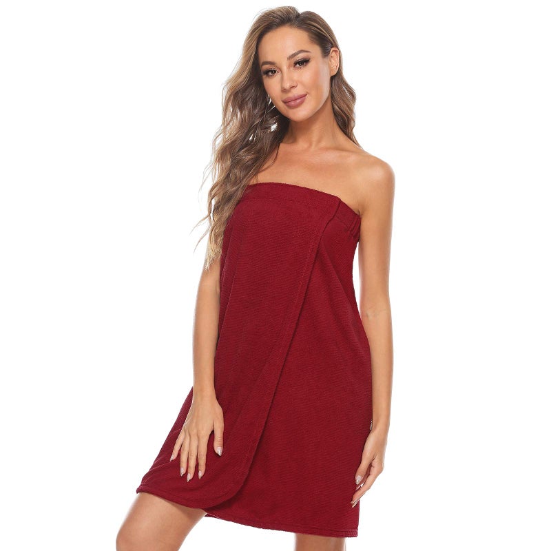 Orrpally Women Shower Wrap Robe Bath Wrap Towel Spa Body Wrap Adjustable Closure Bathrobe Wine Red XL - Image 2