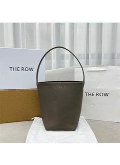 The Row genuine leather bucket bag large capacity commuter tote bag womens lychee pattern Fashion shoulder bagElephant gray medium Elephant gray medium