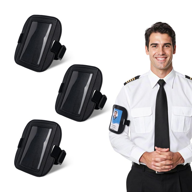 Yuoyar 3 Pcs Leather ID Arm Badge Holder - Adjustable Badge Holder Armband for Women Men - Wrist ID Badge Holder - Image 1