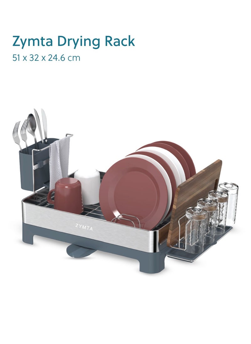 ZYMTA - Drying Rack, Large Capacity Dish Rack with Auto Draining Spout and Utensil Holder, Stainless Steel Drying Rack, 51 x 32 x 24.6 cm for Kitchen - Image 1