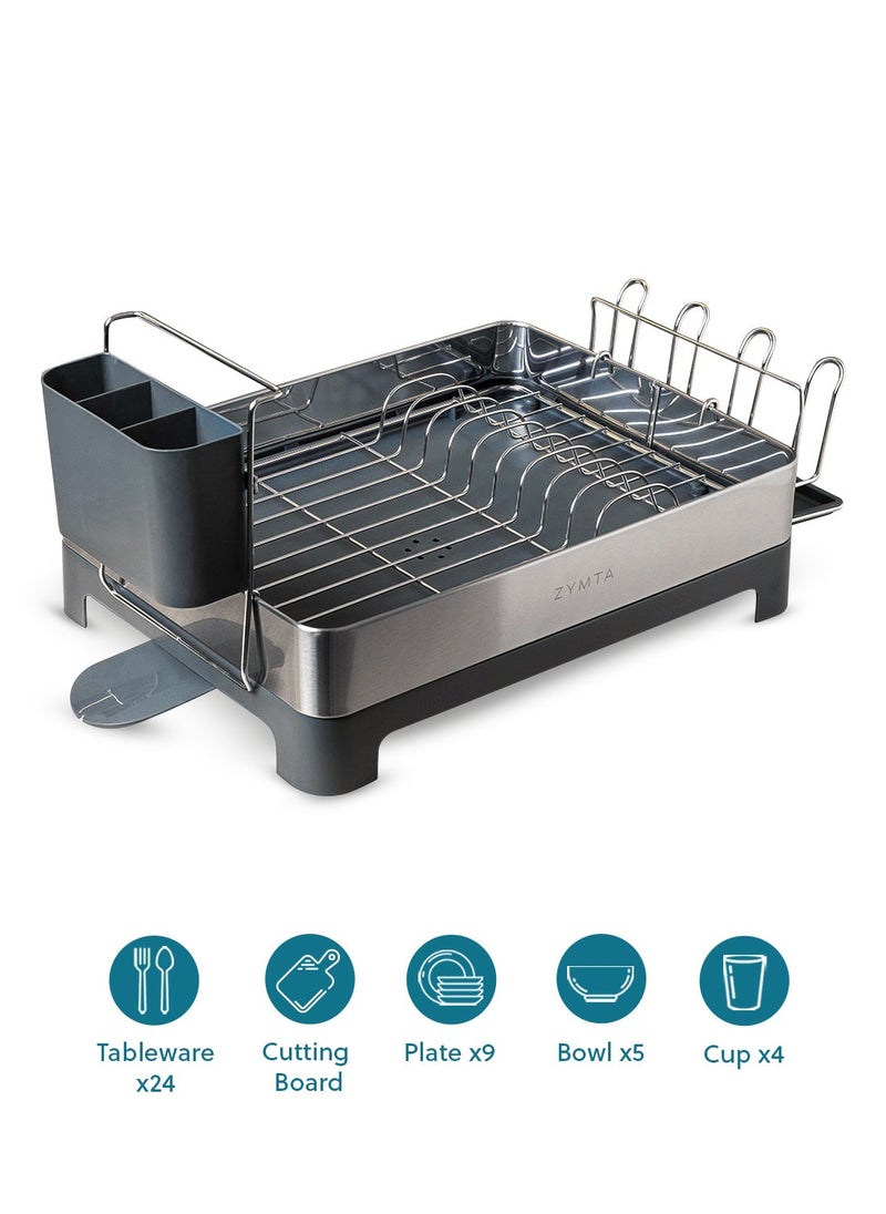 ZYMTA - Drying Rack, Large Capacity Dish Rack with Auto Draining Spout and Utensil Holder, Stainless Steel Drying Rack, 51 x 32 x 24.6 cm for Kitchen - Image 1