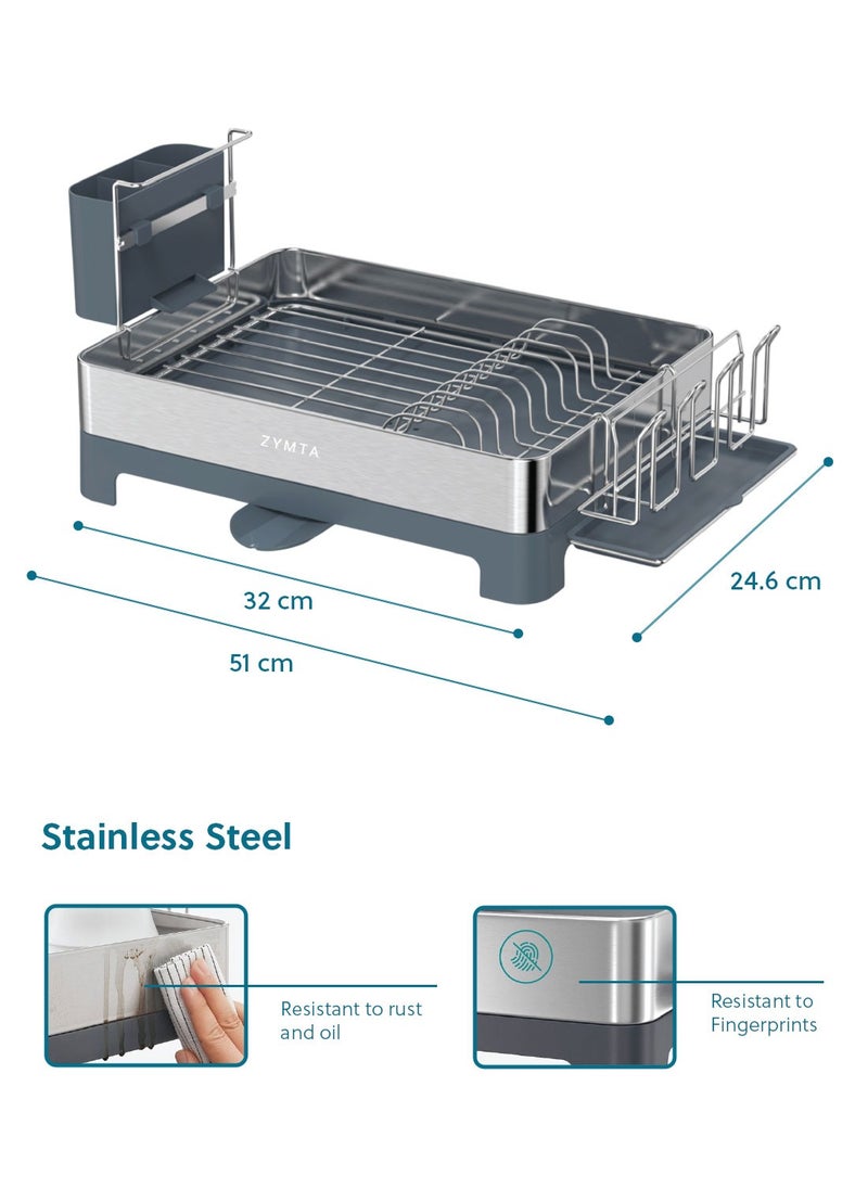 ZYMTA - Drying Rack, Large Capacity Dish Rack with Auto Draining Spout and Utensil Holder, Stainless Steel Drying Rack, 51 x 32 x 24.6 cm for Kitchen - Image 1