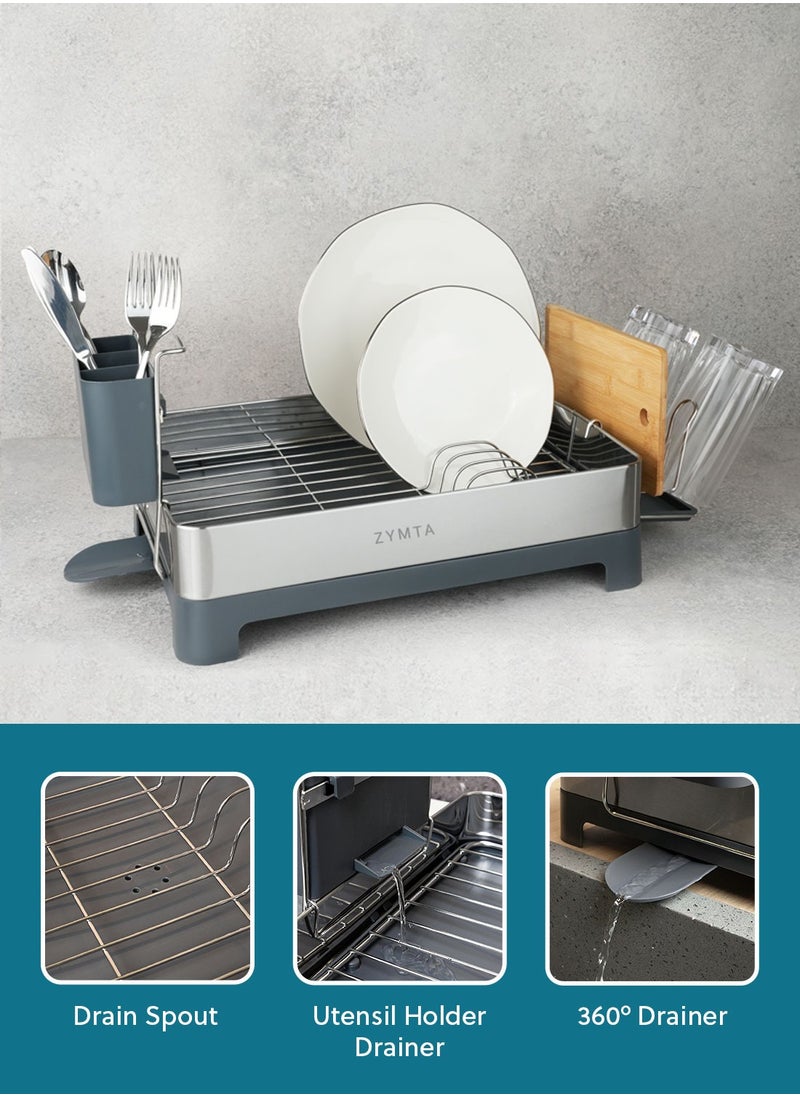 ZYMTA - Drying Rack, Large Capacity Dish Rack with Auto Draining Spout and Utensil Holder, Stainless Steel Drying Rack, 51 x 32 x 24.6 cm for Kitchen - Image 1