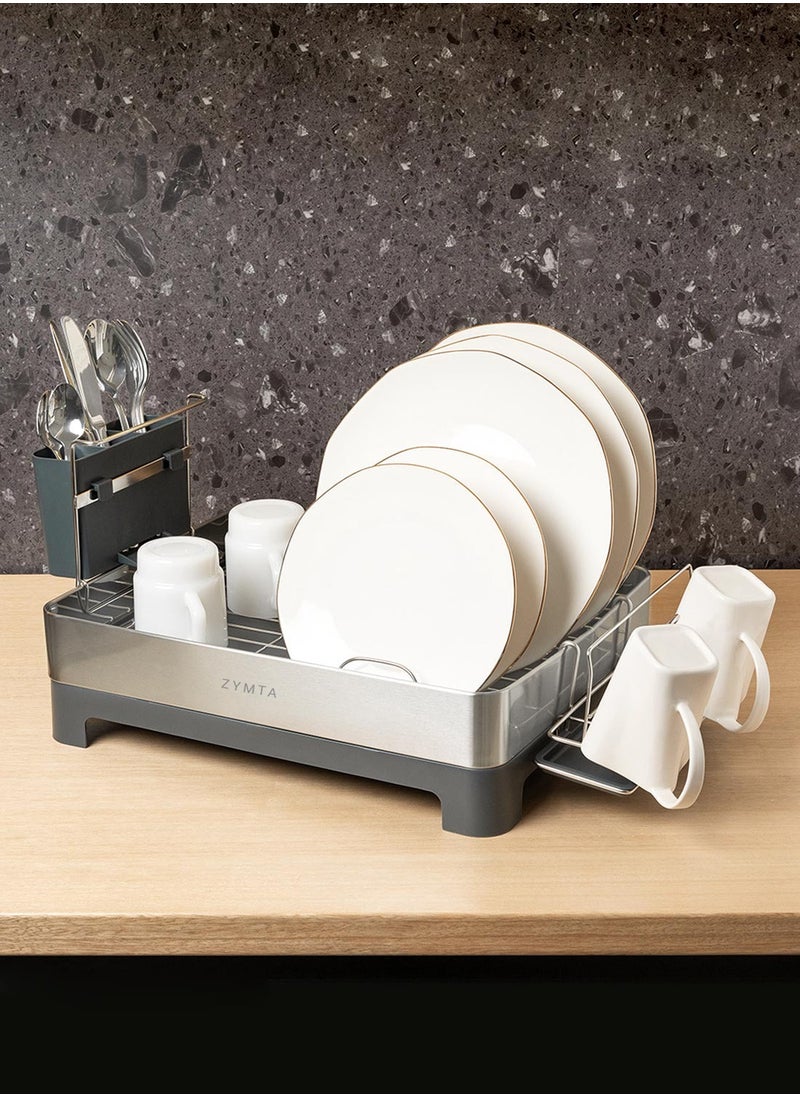 ZYMTA - Drying Rack, Large Capacity Dish Rack with Auto Draining Spout and Utensil Holder, Stainless Steel Drying Rack, 51 x 32 x 24.6 cm for Kitchen - Image 1