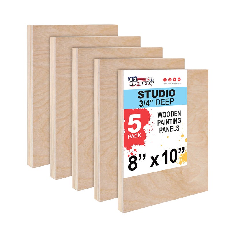 US Art Supply Unfinished Cradled Wood Panels for Painting 5 Pack of 8x10 inch Studio Birch Wooden Canvas Boards 34 Deep MixedMedia Craft Acrylic Oil Encaustic Paint Pouring Panel Board