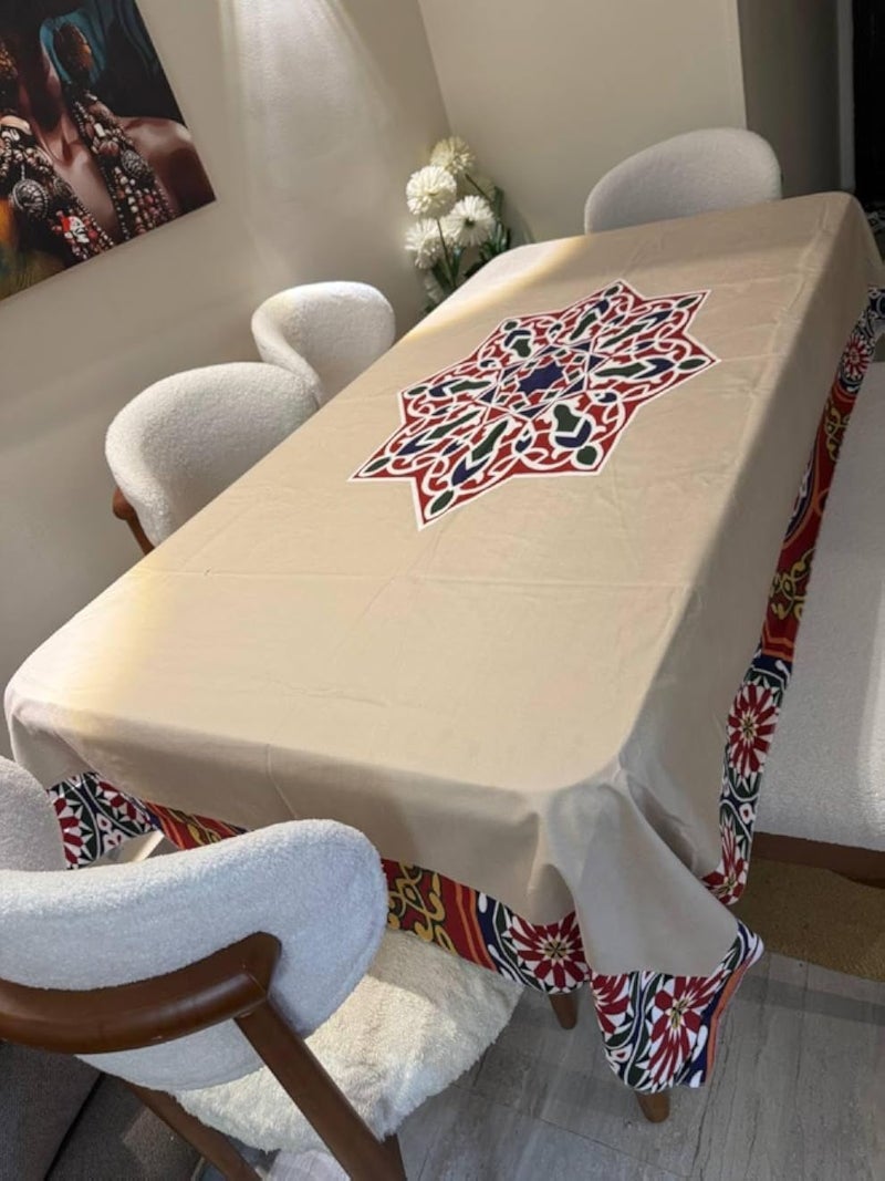 مفرش طاولة عربي إسلامي، بنمط هندسي تقليدي، ديكور منزلي عصري، مقاس 2.50 × 1.50، طباعة رقمية بمطرقة مخملية