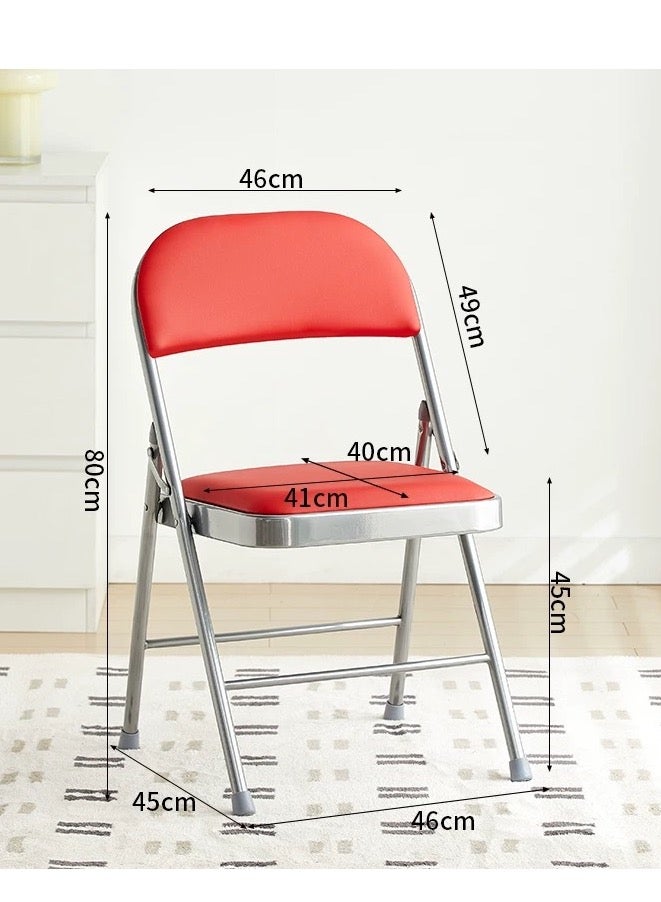 Living Folding Chair with Soft Cushion, Suitable for Household, Restaurant, Outdoor Fishing Office, Silver/Red - Image 2